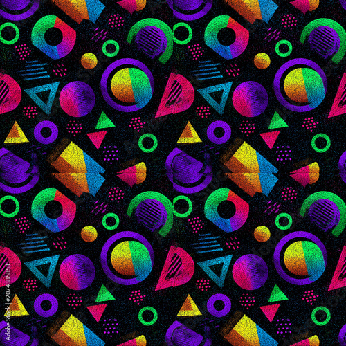 Vintage Risograph Textured Pattern, Colorful Vibrant Geometric Halftone Tile for Trendy Textiles