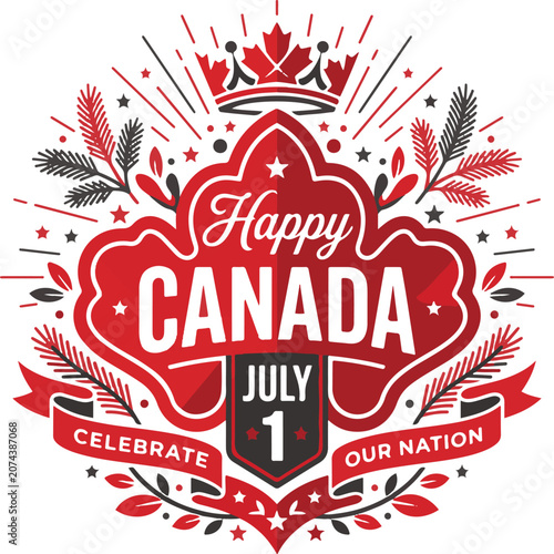 Foto Happy Canada Day July 1 Vintage Maple Leaf Badge