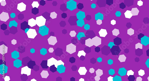 Hexagonal seamless pattern in violet and teal shades.