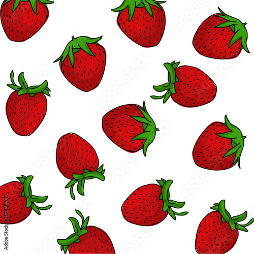 a bunch of red strawberries in a pattern on white. Fruits wallpaper texture background