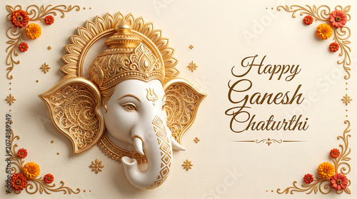 Happy Ganesh Chaturthi Creative Illustration of Lord Ganesha Traditional Hindu Festival Celebration Greeting Card Design
