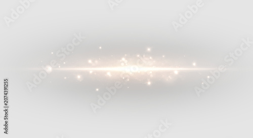 Schilderij op canvas horizontal light flare with glowing particles and bokeh on black background