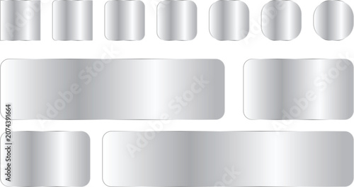 Canvastavla Set of metallic silver buttons and banners with rounded corners, glossy chrome t