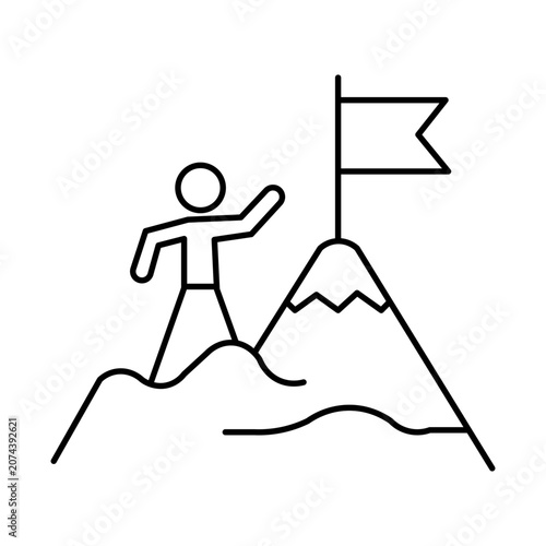 Achieving success on a mountain top goal flag icon design