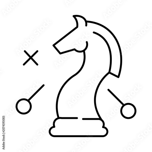 Strategic chess knight game plan line art icon