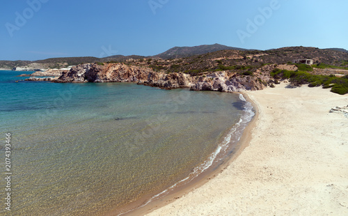Scenic view of Ammoudaraki beach with turquoise waters in Milos, Greece