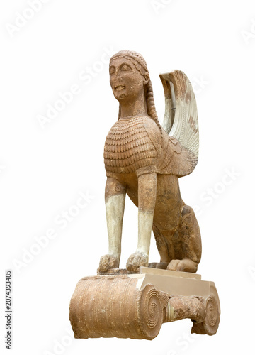 Ancient Greek marble statue of the Sphinx of Naxos in Delphi