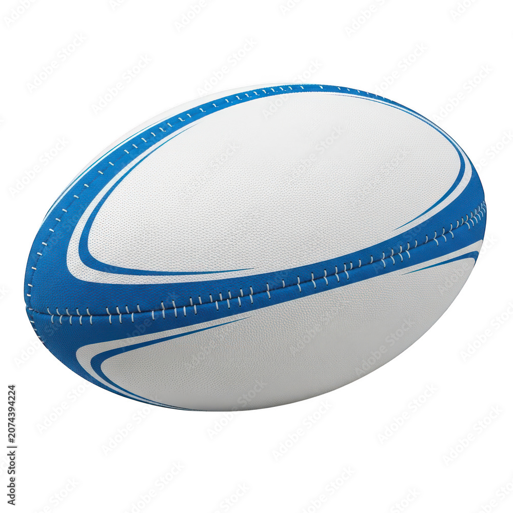 Blue and white rugby ball on white background isolated on transparent background