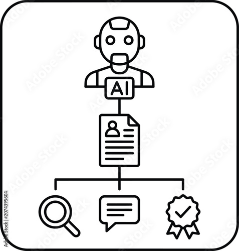 AI robot human profile verification process with search magnifying glass chat and approval icons  verifying identity and information through artificial intelligence