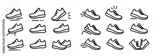 Fitness icons with shoe sneaker motion outline