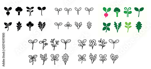 Nature icons with sprout leaf clover handdrawn