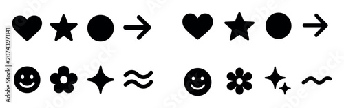 Interface icons with heart star circle minimal outline