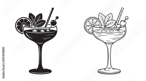 Schilderij op canvas cocktails with garnishes in elegant glasses