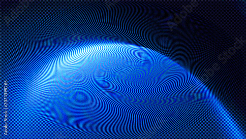 Abstract blue wave background, digital particle flow, futuristic technology concept, dynamic glowing lines, data stream visualization, modern wallpaper design