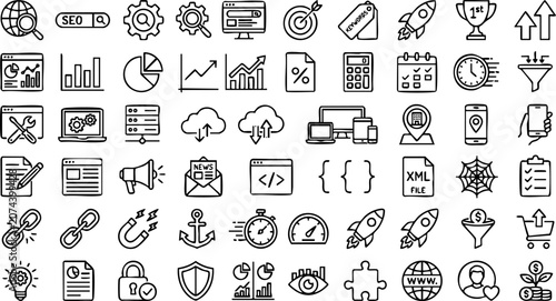 Bild auf Leinwand Comprehensive collection of 64 web development and digital marketing thin line i