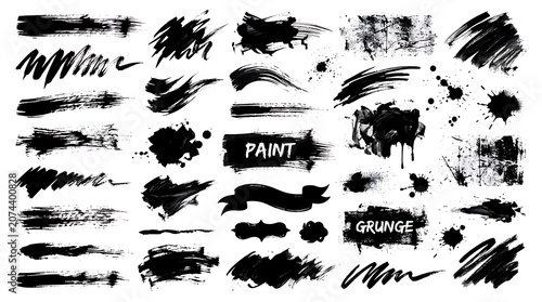 Black ink splatter and brush stroke abstract design