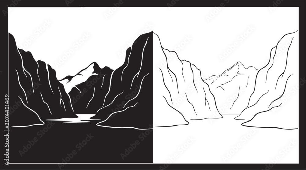 Fototapeta premium mountains with black and white contrast illustration
