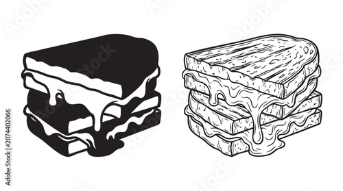 Photos sandwiches icon set featuring stacked bread and fillings