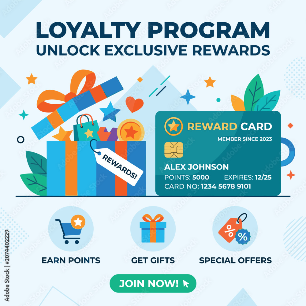 Naklejka premium Loyalty Program Reward Card With Gift Box
