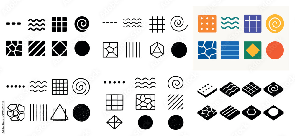 Obraz premium Pattern icons with grid spiral tile minimal style