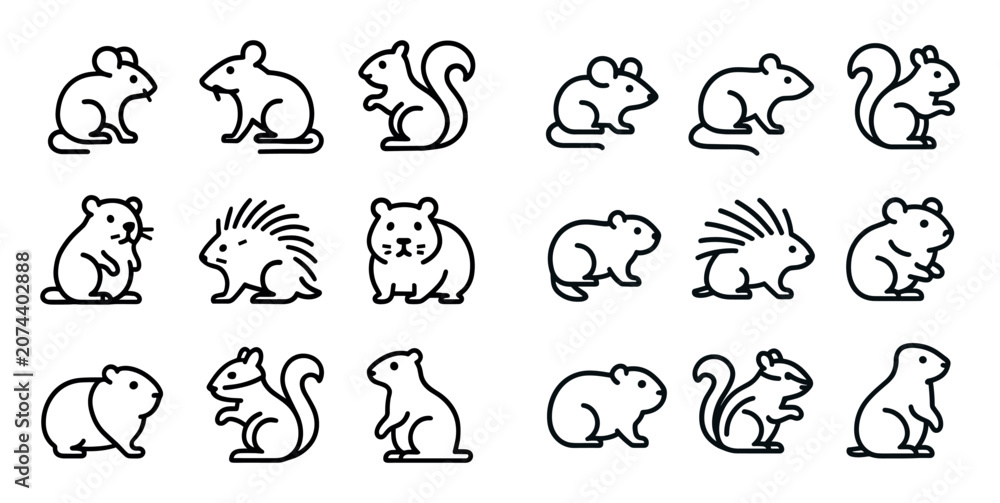 Obraz premium Animal icons with mouse squirrel porcupine outline