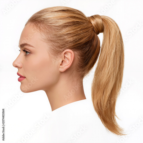 Elegant hairstyle showcasing a sleek ponytail with a radiant look
