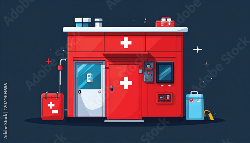 Red Medical Emergency Care Station Box.