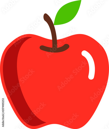 Red Apple Fruit Icon Isolated on Transparent Background Cute Flat Vector Illustration