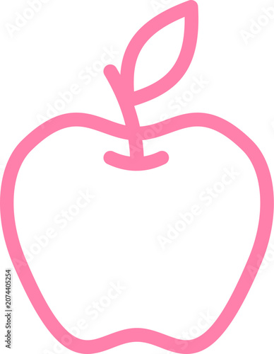 Pink Apple Outline Icon Isolated on Transparent Background Minimal Line Vector Illustration