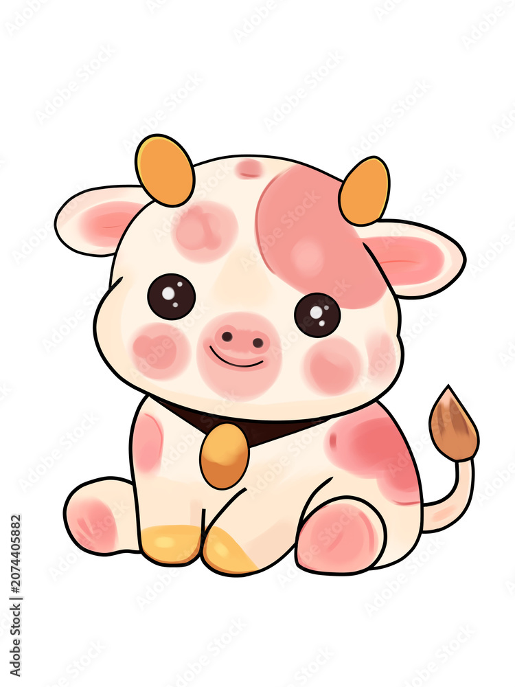 Fototapeta premium Cute Baby Cow Cartoon Illustration 