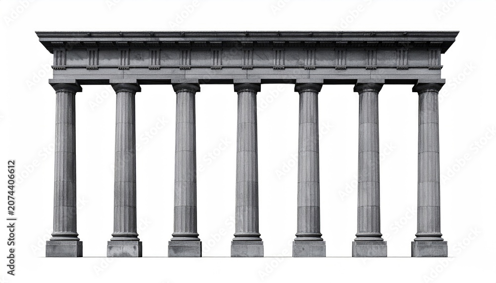Fototapeta premium Row of eight classical stone columns supporting an ornate entablature