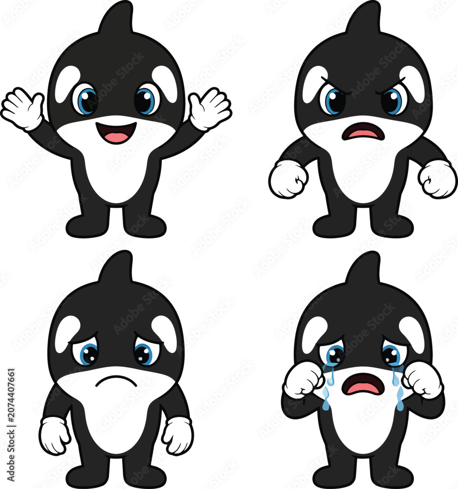 Fototapeta premium Cute Cartoon Mascot Character Expressing Emotions.