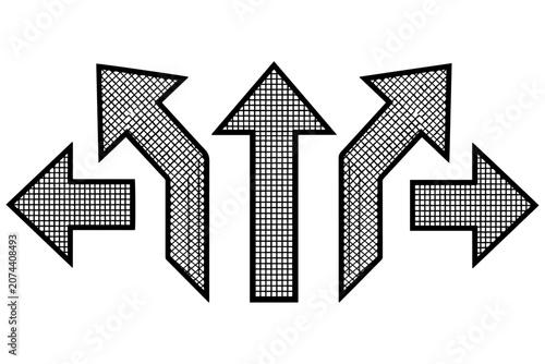 Wind Direction Arrow Wire Mesh Vector Icon Set – Large Black Clean Line Weather and Compass Symbols