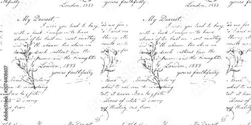 Tableau sur toile Old vintage handwritten letter with cursive ink calligraphy text on aged paper t