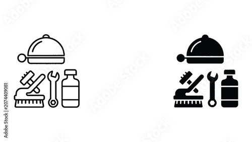 Vector camping gear set with kettle and water bottle illustration