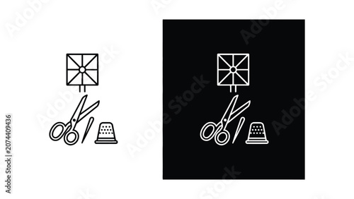 Vector sewing tools and scissors illustration on light and dark backgrounds