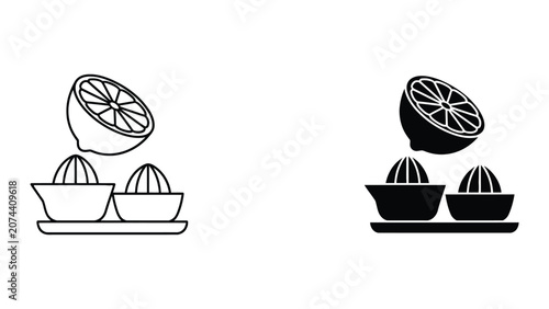 Vector citrus juicer illustration with lemon and lime on kitchen counter