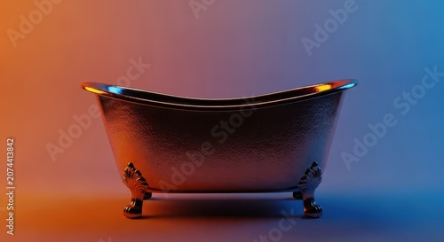 Elegant copper clawfoot tub stands alone, highlighting luxurious bathing equipment with vintage style and metallic finish, golden, clawfoot, iron