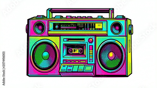 A boombox with a colorful design on it