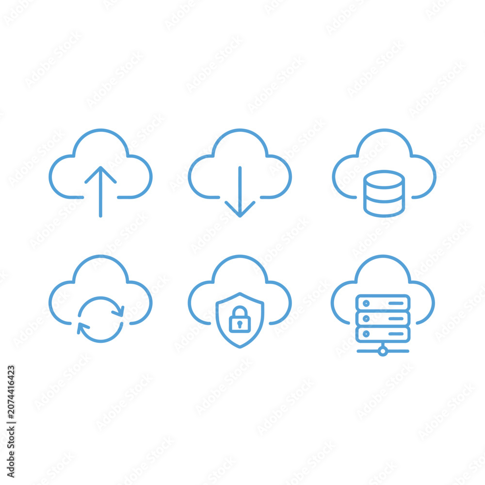 Obraz premium Cloud Computing Icons Set Data Storage Security Upload Download.