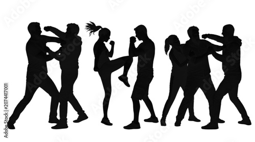 Fotografie Group of people fighting in a street brawl