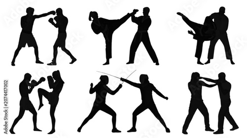 Fotografía Silhouette fighters in various boxing stances