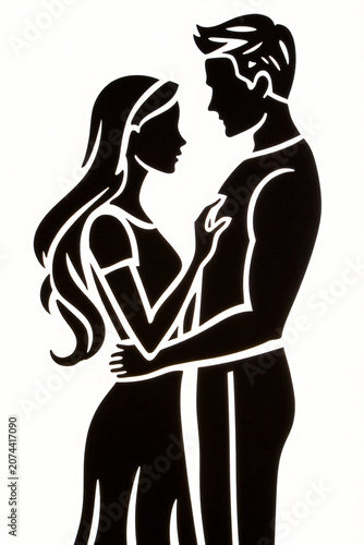 Couple Embrace Silhouette Stencil