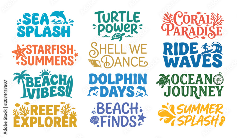 Fototapeta premium Set of nautical and tropical ocean theme typography graphic labels