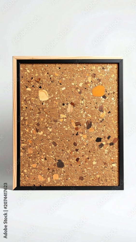 Fototapeta premium Framed textured artwork with a mosaic of colorful chips on a warm brown background