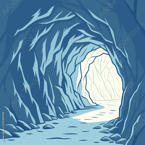 Illustration of a cave with a light at the end of the tunnel illustration adventure