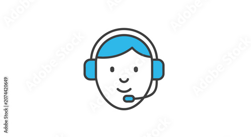 Minimalist vector icon of a customer service representative wearing a headset.