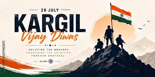 Kargil vijay diwas commemoration poster featuring silhouette of soldiers
