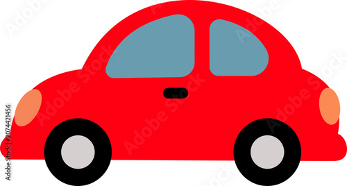 Cartoon red compact car with light blue windows and orange lights