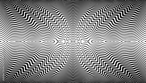 Abstract Symmetrical Wavy Lines Halftone Pattern. Black and White Textured Ba...